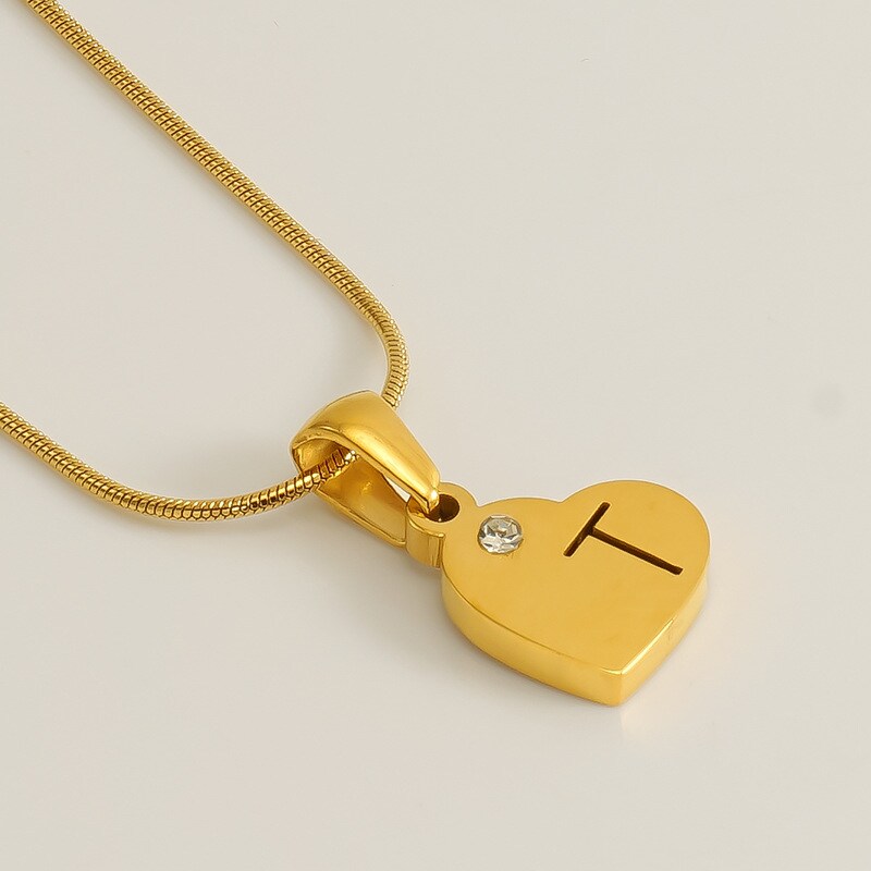 Gold color / 1 Piece Simple Series Simple Letter T Stainless Steel 18K Gold Plated Rhinestone Unisex Pendant Necklaces Picture20